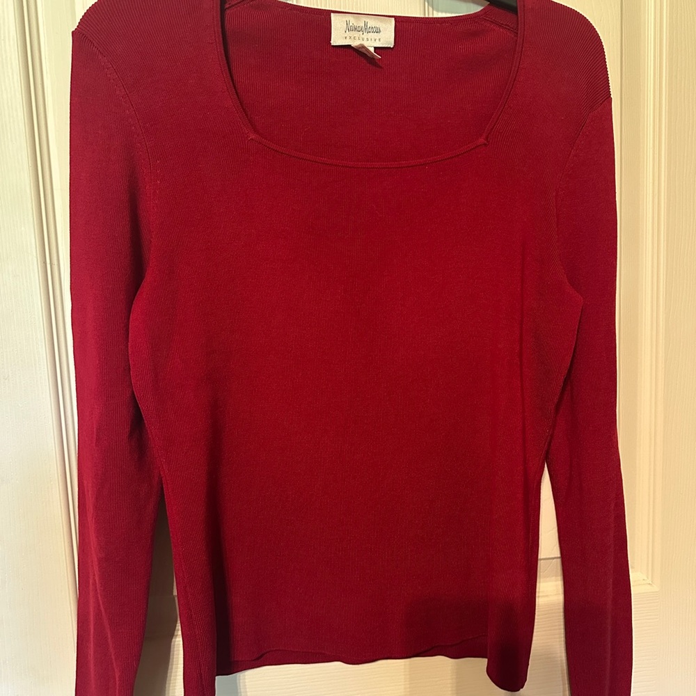 Neiman Marcus Deep Red Scoop Neck Sweater